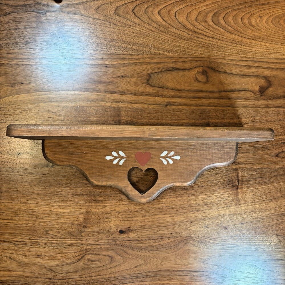 Wooden Heart Cut Out Shelf Rustic Farm House Cottage Core Decor Wall Hanging 16"
